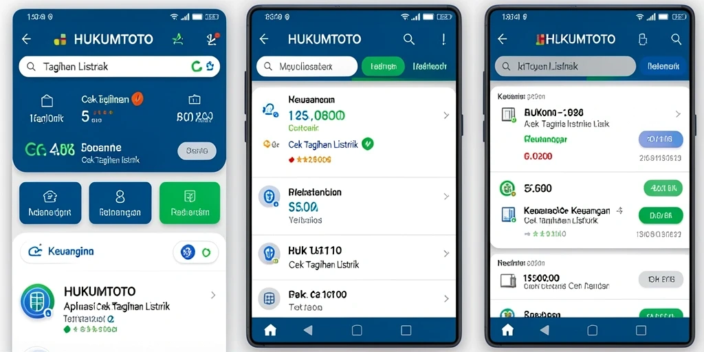 Antarmuka aplikasi HUKUMTOTO untuk cek tagihan listrik yang intuitif.
