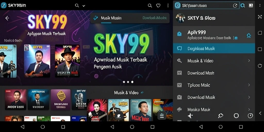 Antarmuka sederhana aplikasi Download Musik SKY99 yang memudahkan pengguna.
