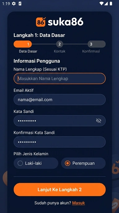 Tampilan halaman daftar suka86